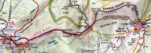 Mapa ze szlakami z Przełęczy Okraj na Śnieżkę